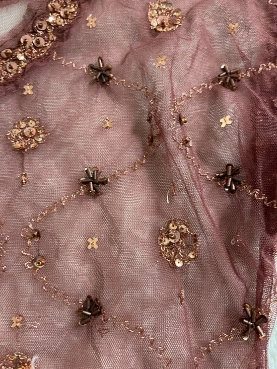 Embroidered Sheer Burnt Mauve Crop Top - Picture 3 of 6